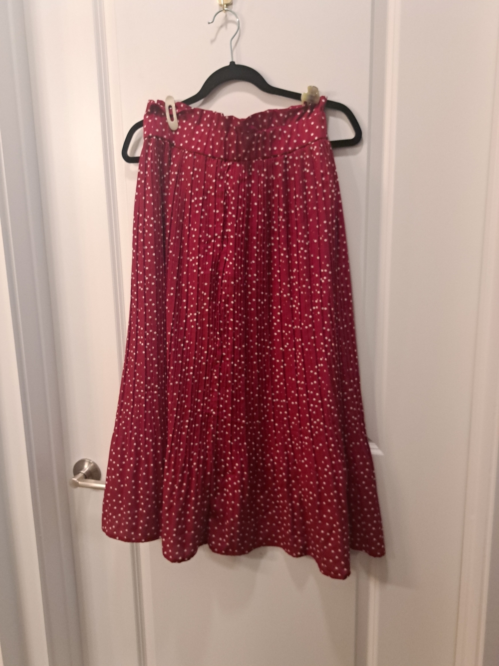Red Polka Dot Pleated A-Line Midi Skirt